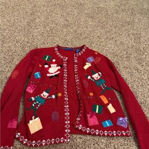 Karen Scott Red Cardigan with Holiday Designs